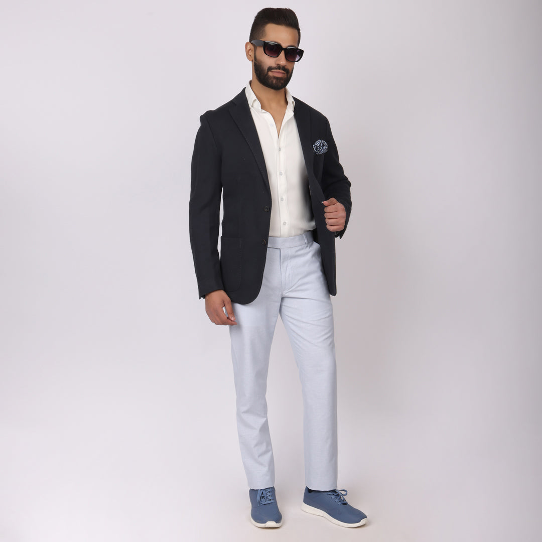 Powder Blue Linen Formal Pants – Slim Fit, Light Stretch with Extension Waistband