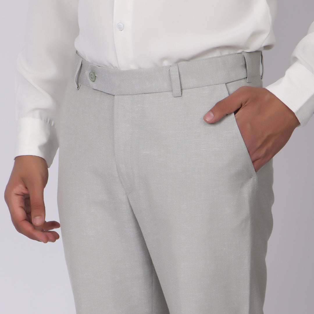 Aqua Linen Formal Pants – Slim Fit, Light Stretch with Extension Waistband