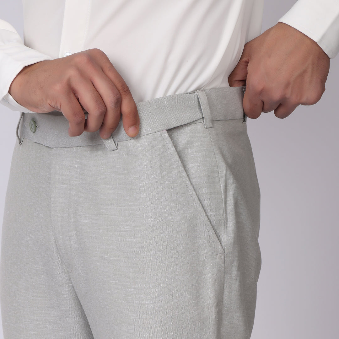 Aqua Linen Formal Pants – Slim Fit, Light Stretch with Extension Waistband