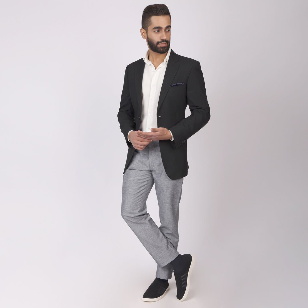 Grey Linen Formal Pants – Slim Fit, Light Stretch with Extension Waistband