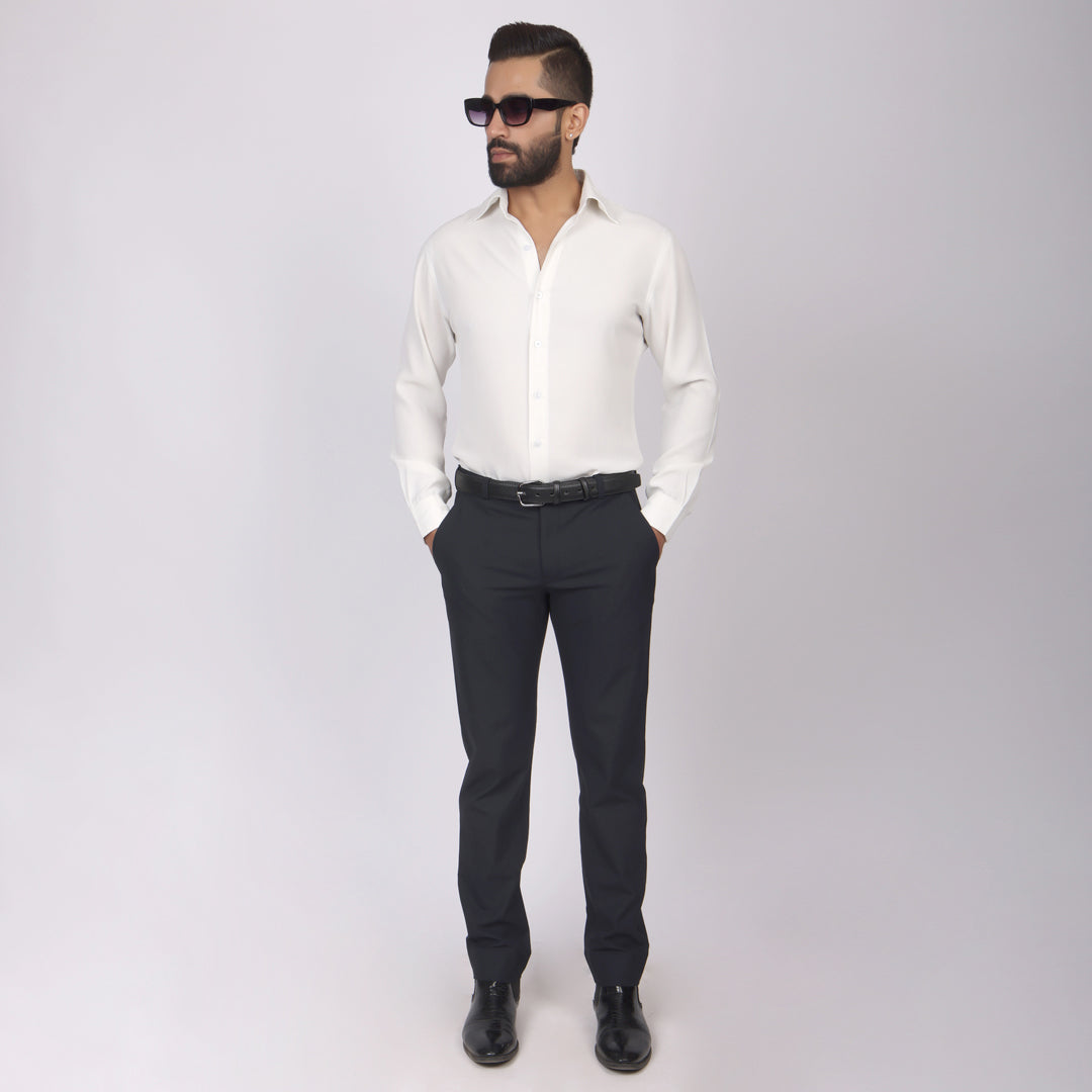 Essential Midnight Blue Formal Pants – Slim Fit, Four-Way Stretch with Extension Waistband