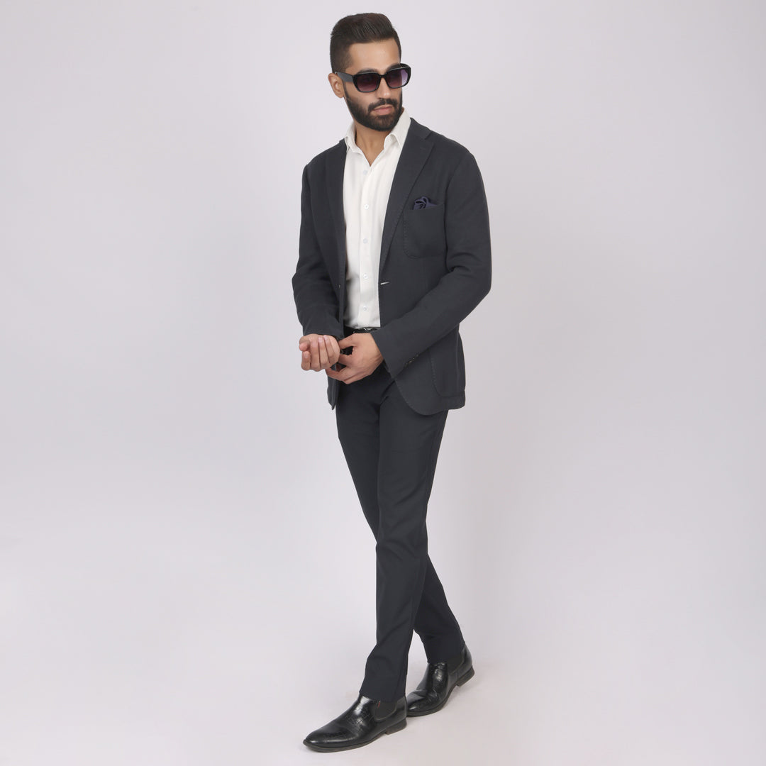Essential Midnight Blue Formal Pants – Slim Fit, Four-Way Stretch with Extension Waistband