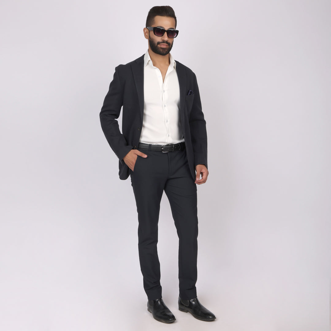 Essential Midnight Blue Formal Pants – Slim Fit, Four-Way Stretch with Extension Waistband
