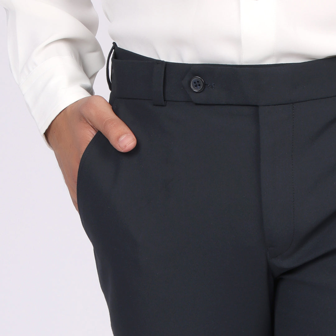 Essential Midnight Blue Formal Pants – Slim Fit, Four-Way Stretch with Extension Waistband