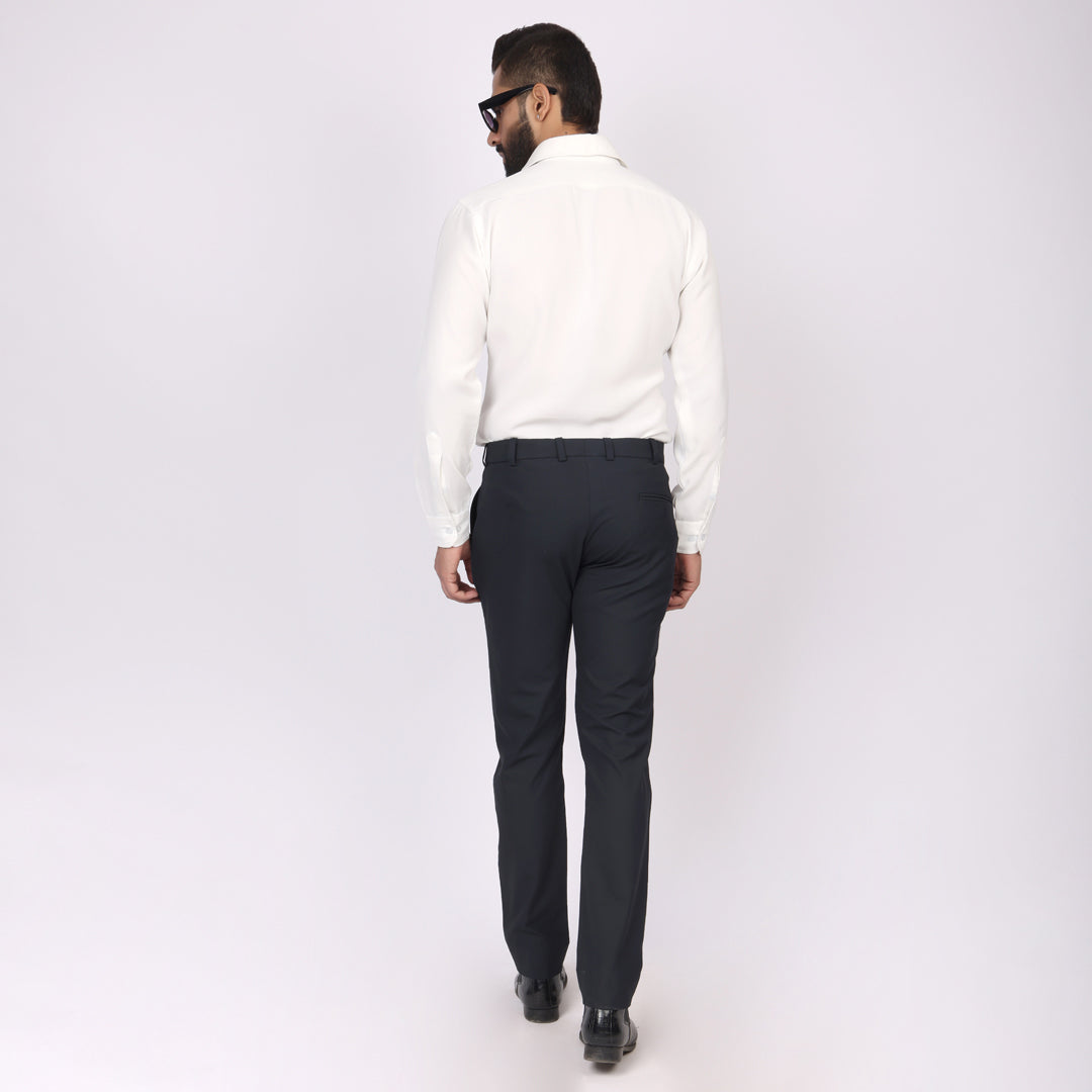 Essential Midnight Blue Formal Pants – Slim Fit, Four-Way Stretch with Extension Waistband