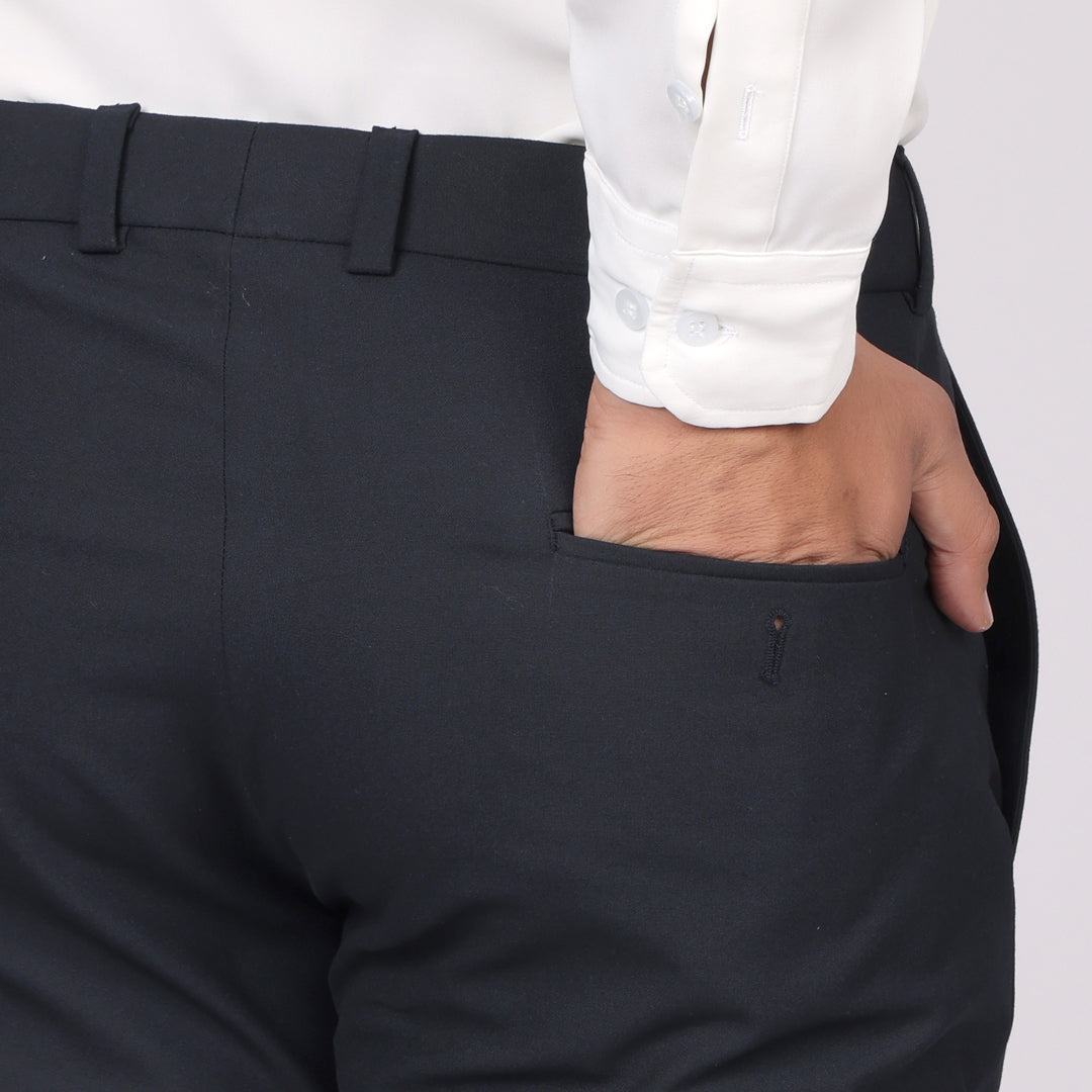 Essential Midnight Blue Formal Pants – Slim Fit, Four-Way Stretch with Extension Waistband