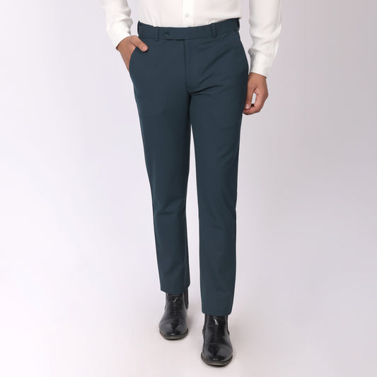 Evening Teal Formal Pants – Slim Fit, Four-Way Stretch with Extension Waistband