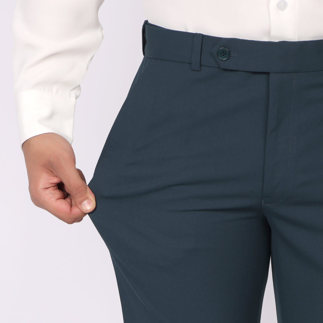 Evening Teal Formal Pants – Slim Fit, Four-Way Stretch with Extension Waistband