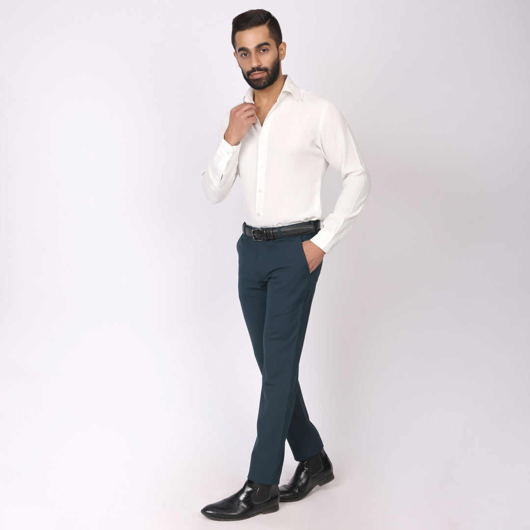 Evening Teal Formal Pants – Slim Fit, Four-Way Stretch with Extension Waistband