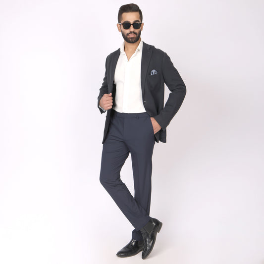 Essential Deep Blue Formal Pants – Slim Fit, Four-Way Stretch with Extension Waistband
