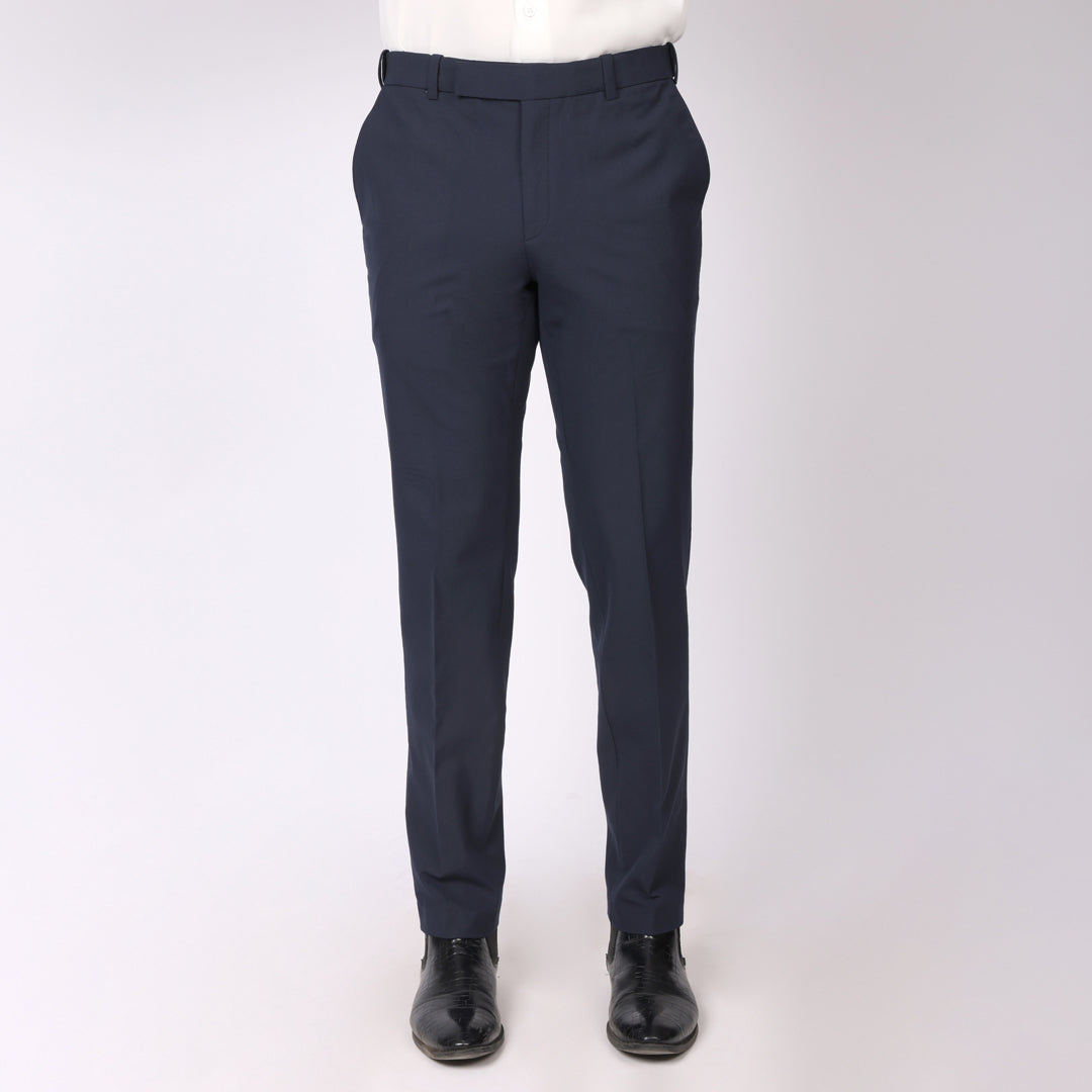 Essential Deep Blue Formal Pants – Slim Fit, Four-Way Stretch with Extension Waistband