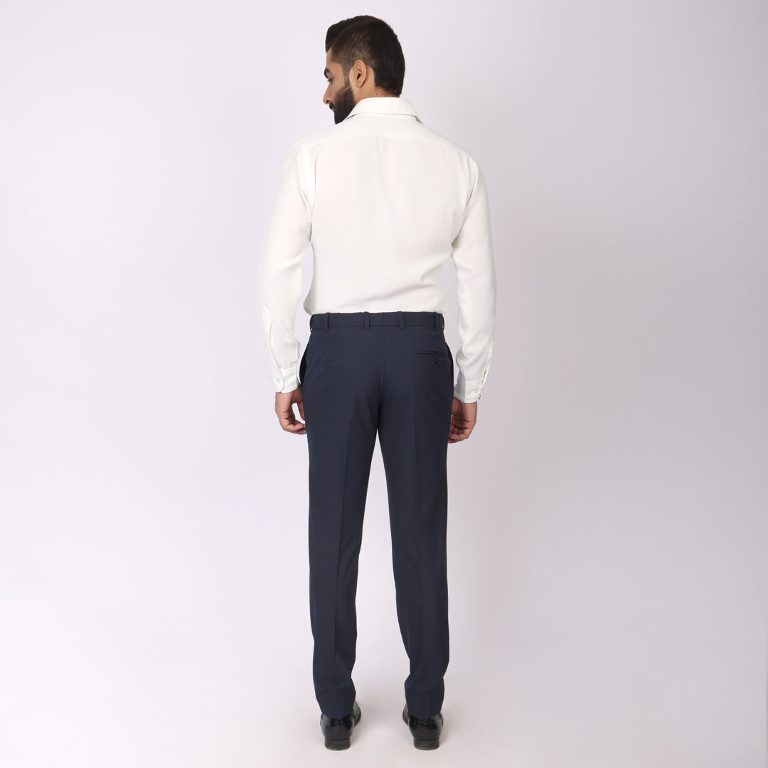 Essential Deep Blue Formal Pants – Slim Fit, Four-Way Stretch with Extension Waistband