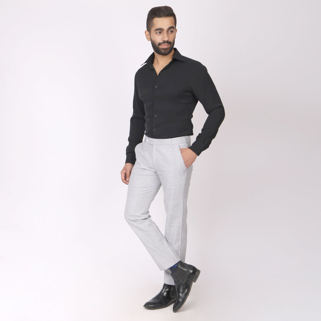 Summer Grey Linen Formal Pants – Slim Fit, Light Stretch with Extension Waistband