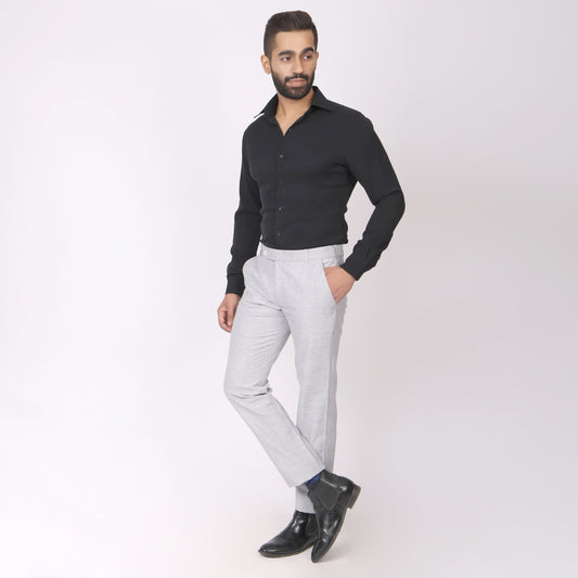 Summer Grey Linen Formal Pants – Slim Fit, Light Stretch with Extension Waistband