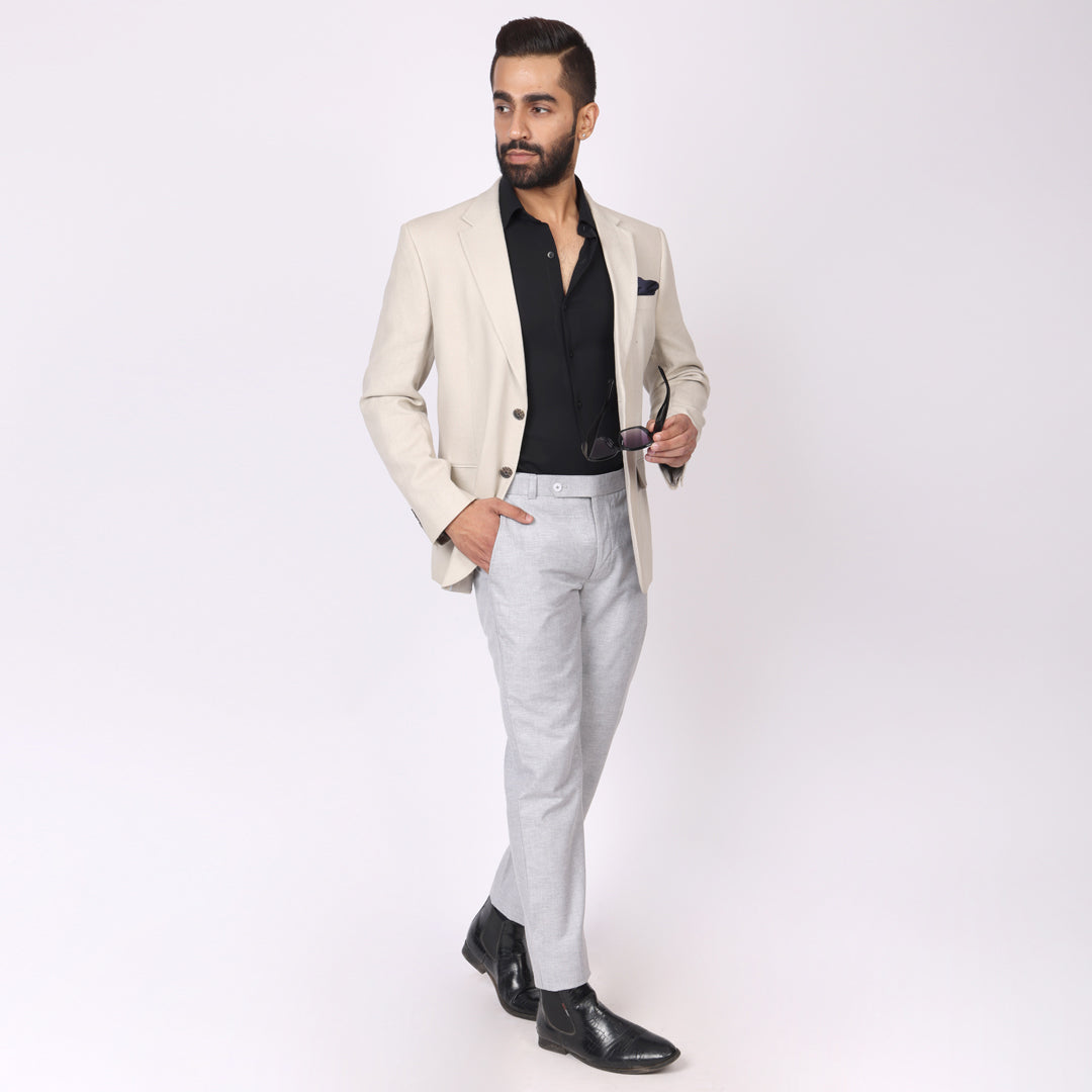 Summer Grey Linen Formal Pants – Slim Fit, Light Stretch with Extension Waistband