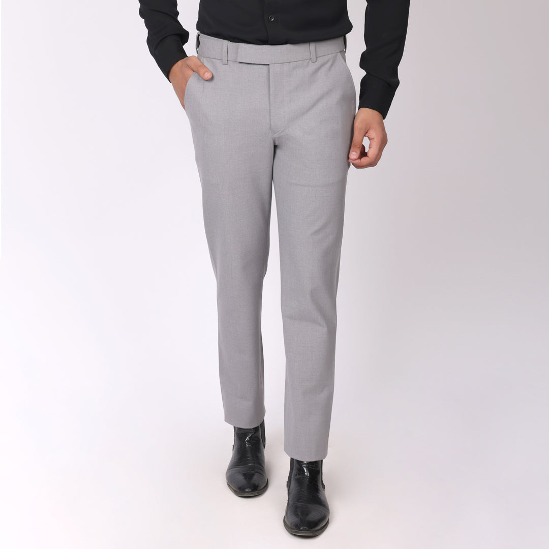 Essential Smoke Grey Formal Pants – Slim Fit, Four-Way Stretch with Extension Waistband