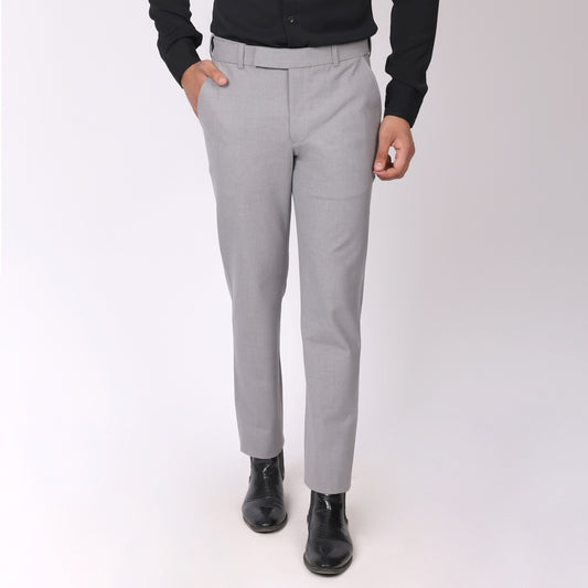 Essential Smoke Grey Formal Pants – Slim Fit, Four-Way Stretch with Extension Waistband