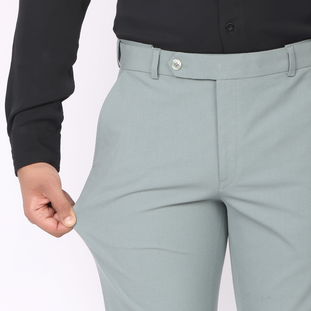 Sea Green Formal Pants – Slim Fit | 4-Way Stretch with Extension Waistban