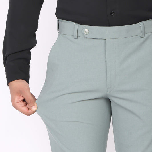 Sea Green Formal Pants – Slim Fit | 4-Way Stretch with Extension Waistban