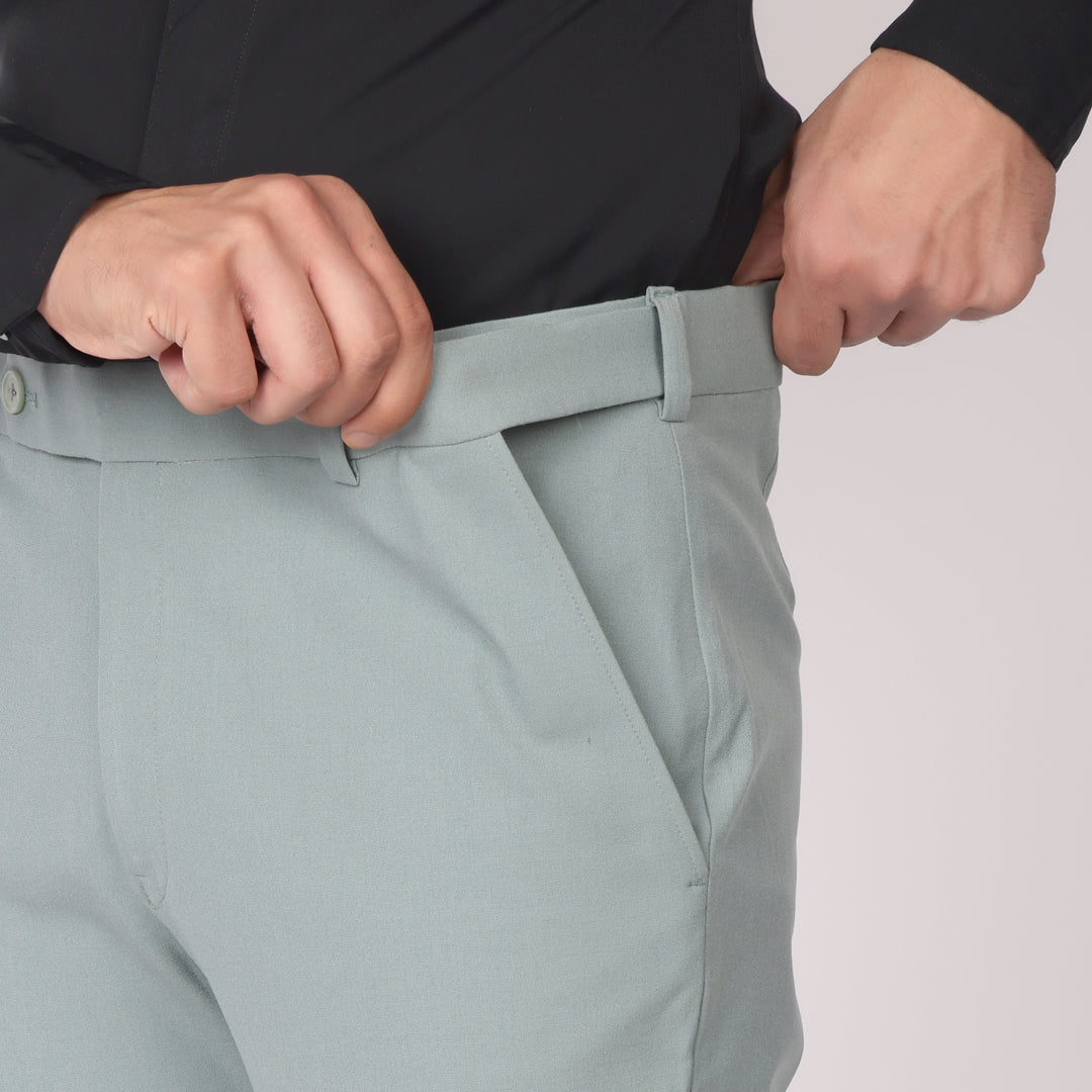 Sea Green Formal Pants – Slim Fit | 4-Way Stretch with Extension Waistban