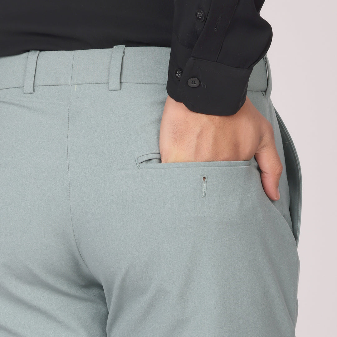 Sea Green Formal Pants – Slim Fit | 4-Way Stretch with Extension Waistban