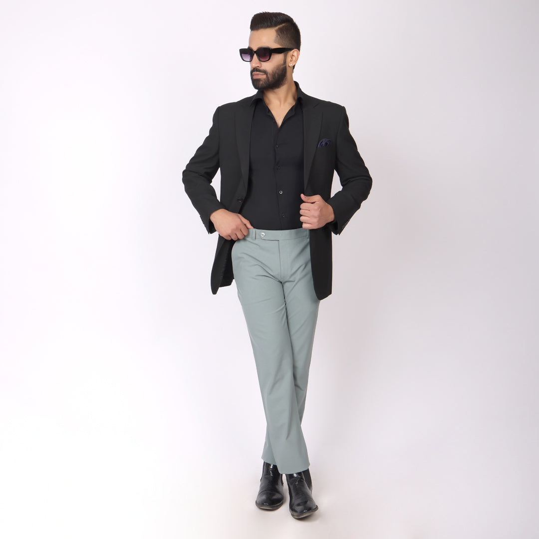 Sea Green Formal Pants – Slim Fit | 4-Way Stretch with Extension Waistban