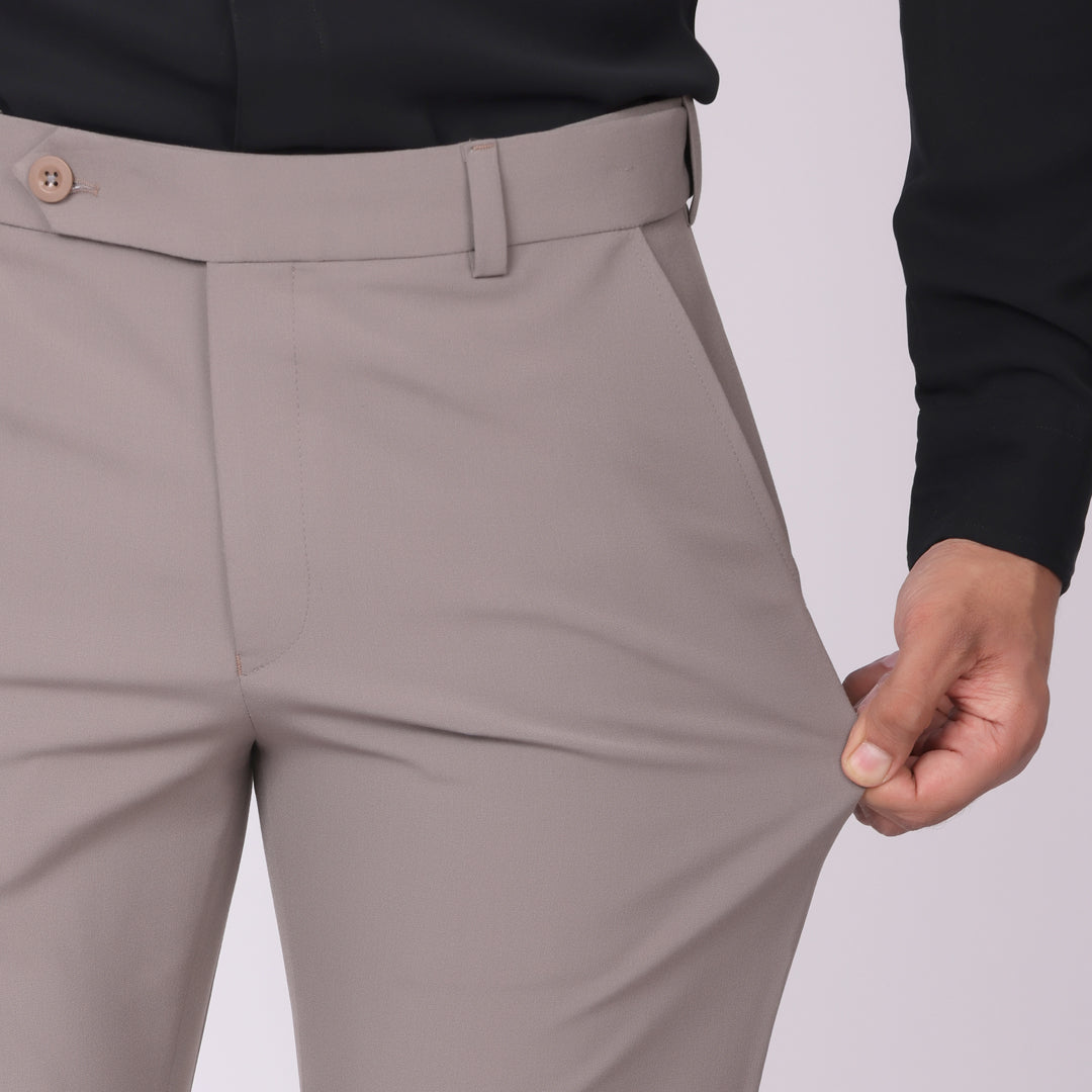 Dusty Mauve Formal Pants – Slim Fit | 4-Way Stretch with Extension Waistband
