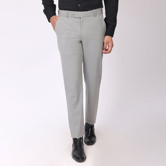Light Grey Formal Pants – Slim Fit | 4-Way Stretch with Extension Waistband