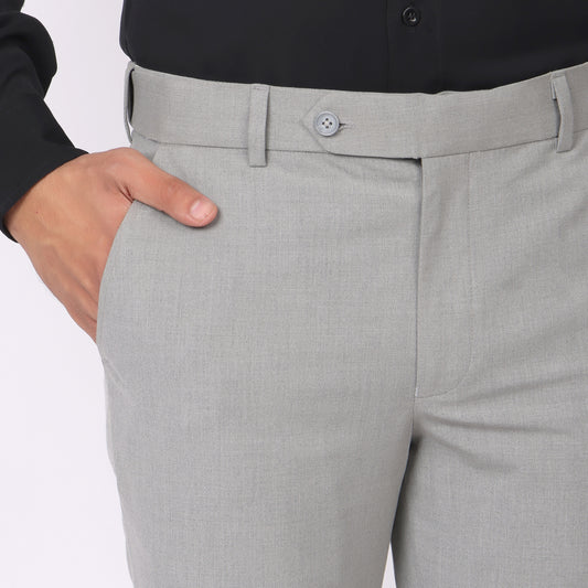 Light Grey Formal Pants – Slim Fit | 4-Way Stretch with Extension Waistband