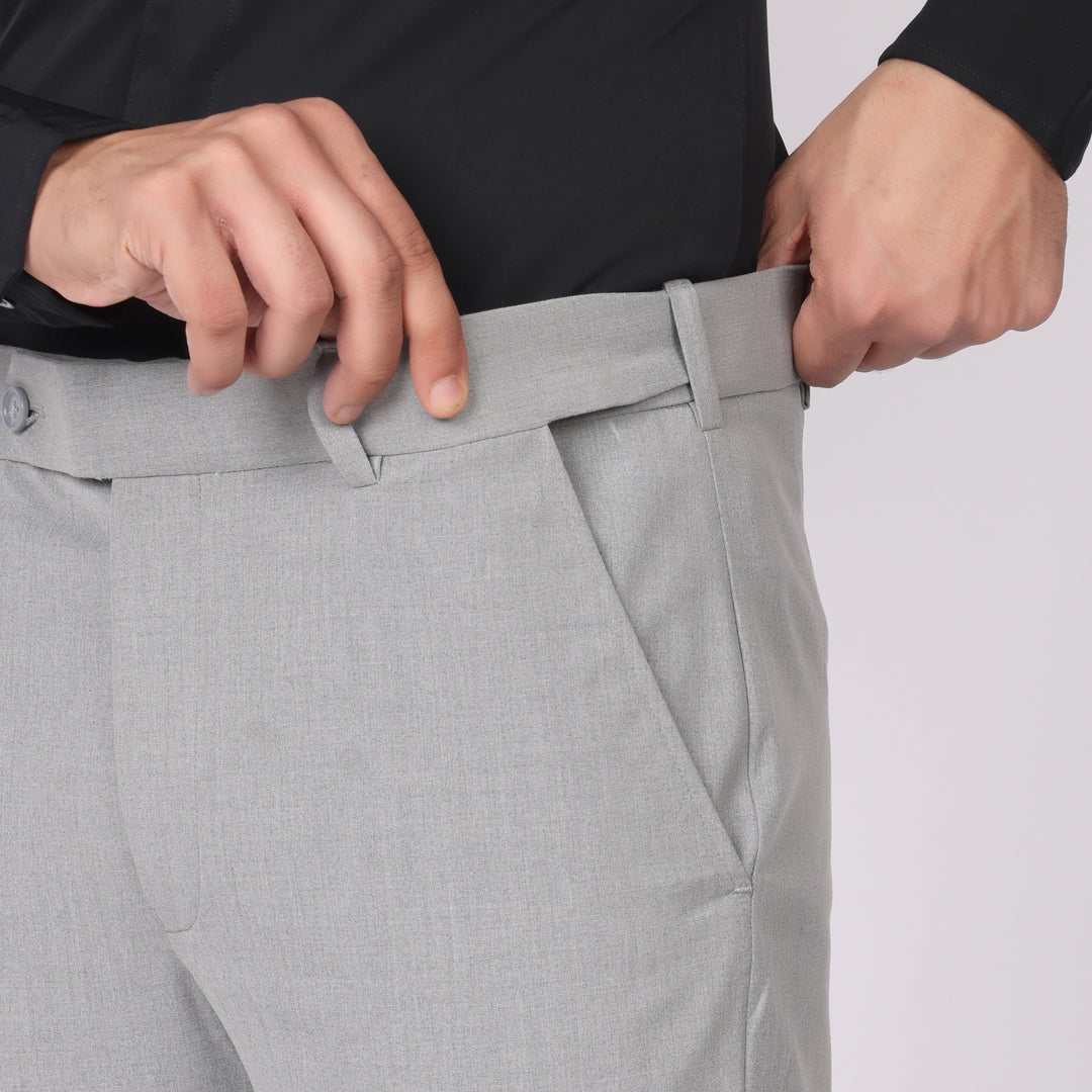 Light Grey Formal Pants – Slim Fit | 4-Way Stretch with Extension Waistband