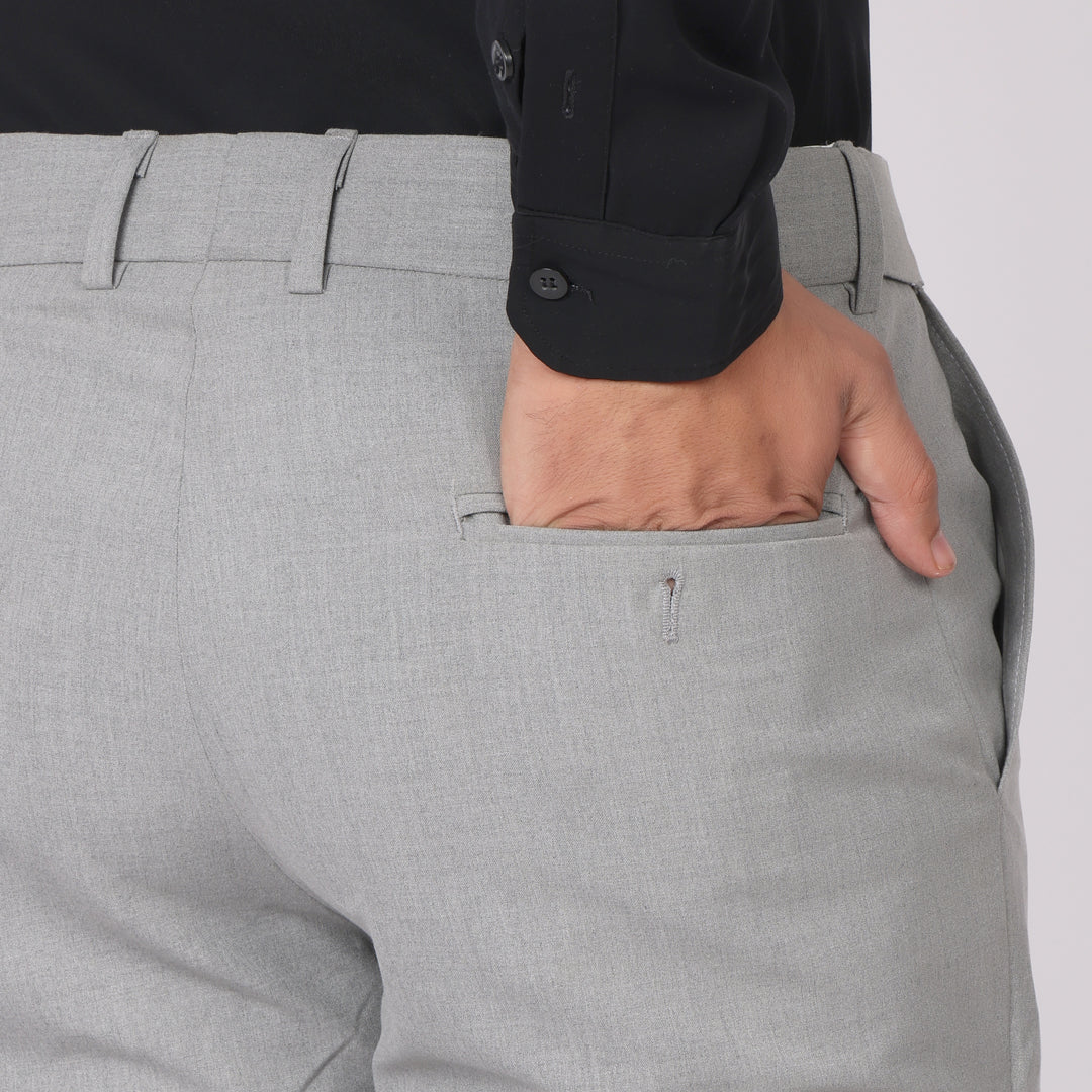 Light Grey Formal Pants – Slim Fit | 4-Way Stretch with Extension Waistband
