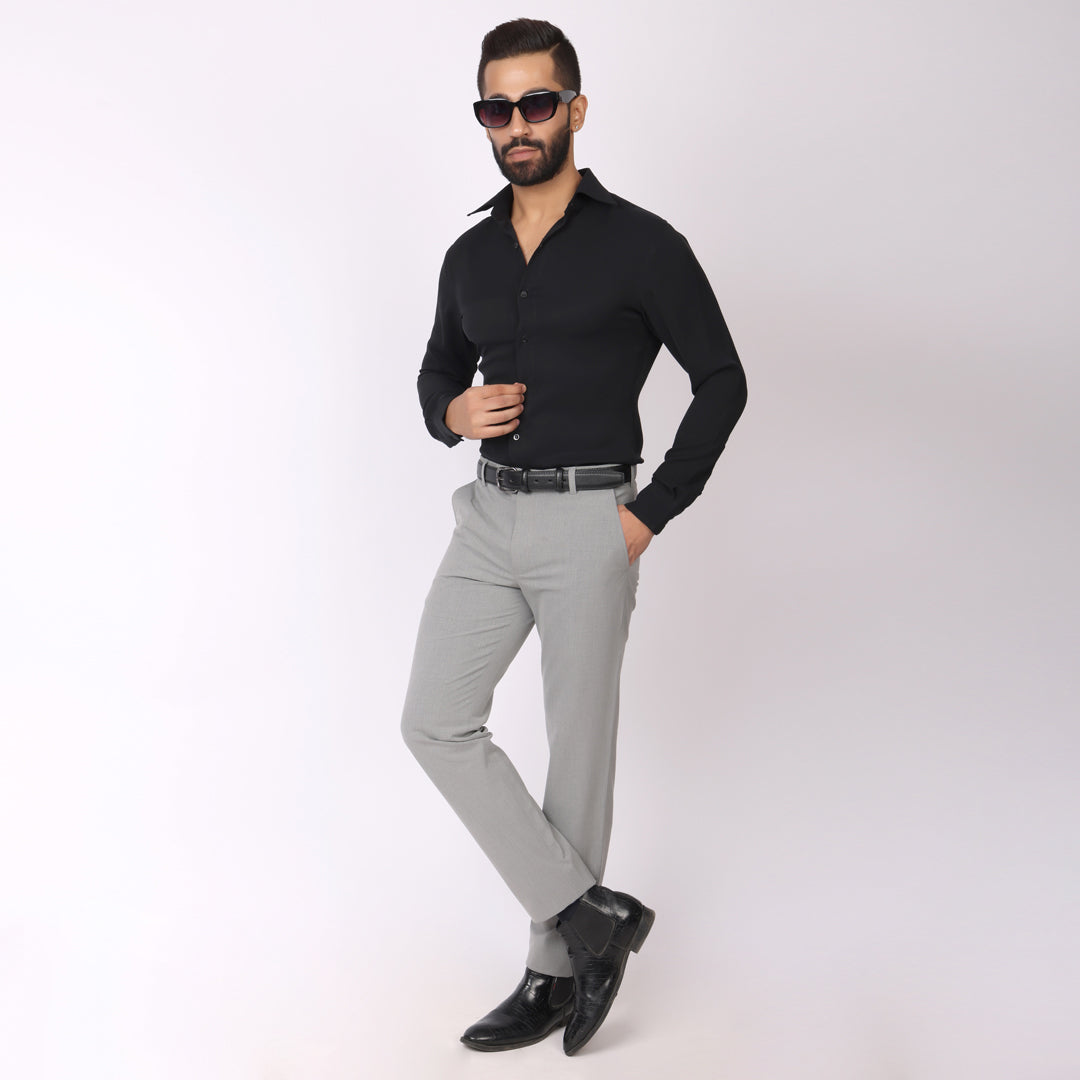 Light Grey Formal Pants – Slim Fit | 4-Way Stretch with Extension Waistband