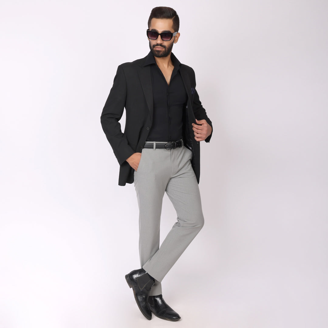Light Grey Formal Pants – Slim Fit | 4-Way Stretch with Extension Waistband