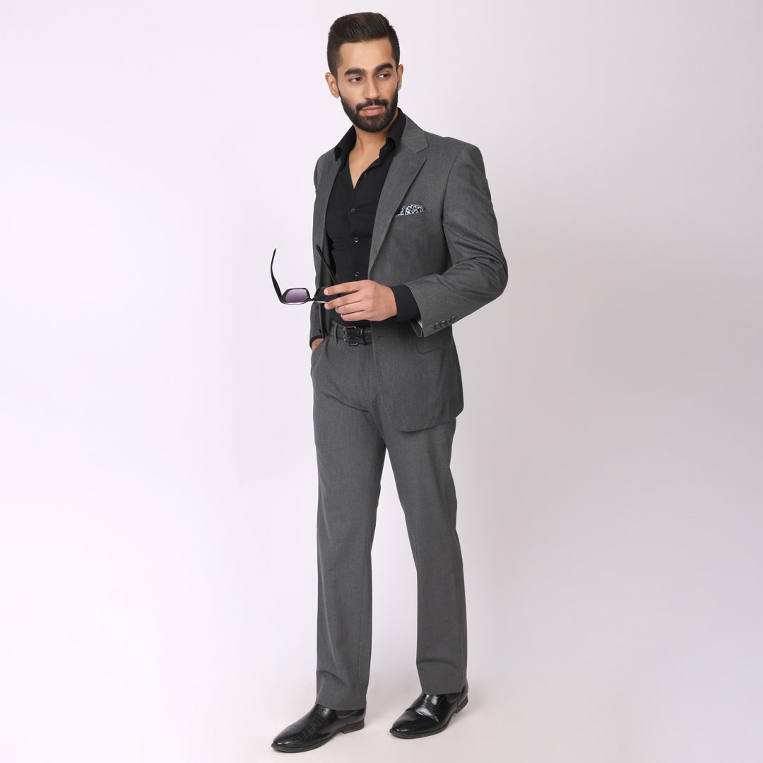 Essential Steel Grey Formal Pants – Regular Fit | 4-Way Stretch with Extension Waistband