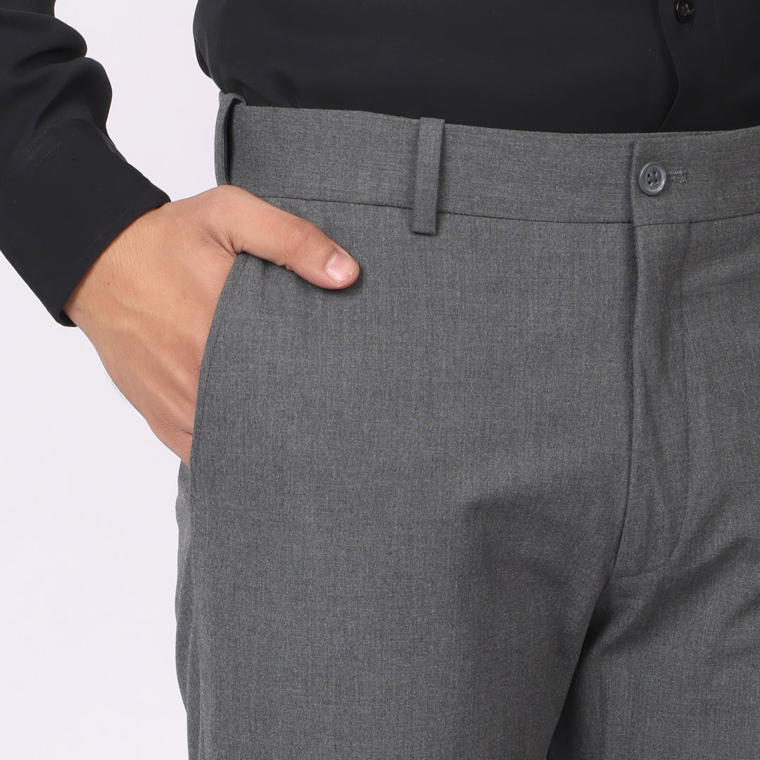 Essential Steel Grey Formal Pants – Regular Fit | 4-Way Stretch with Extension Waistband