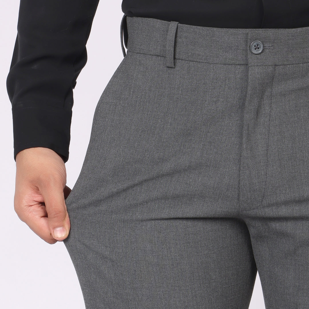 Essential Steel Grey Formal Pants – Regular Fit | 4-Way Stretch with Extension Waistband
