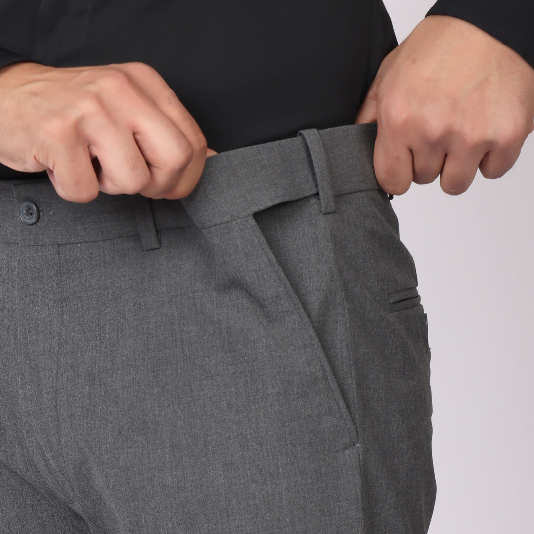 Essential Steel Grey Formal Pants – Regular Fit | 4-Way Stretch with Extension Waistband