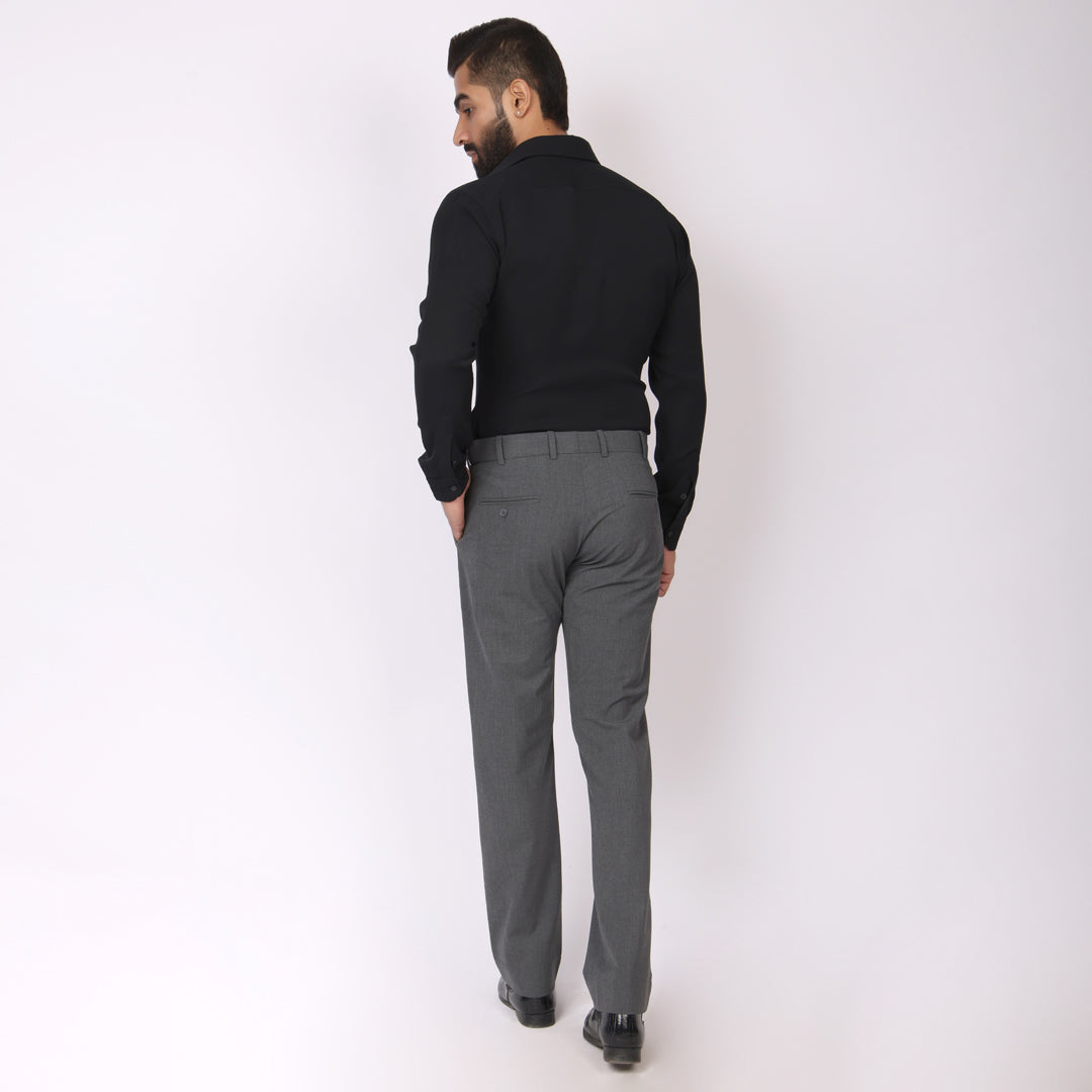 Essential Steel Grey Formal Pants – Regular Fit | 4-Way Stretch with Extension Waistband