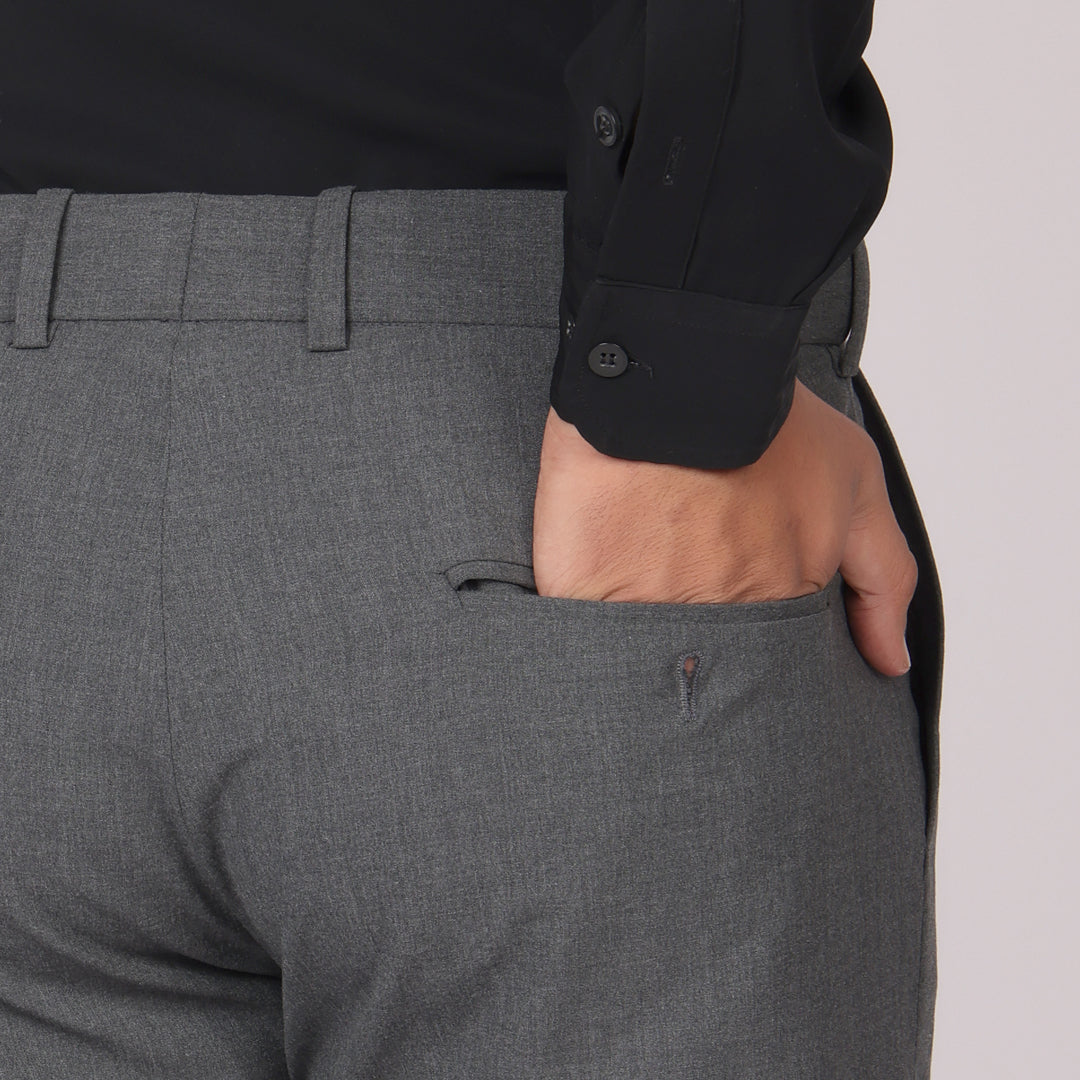 Essential Steel Grey Formal Pants – Regular Fit | 4-Way Stretch with Extension Waistband