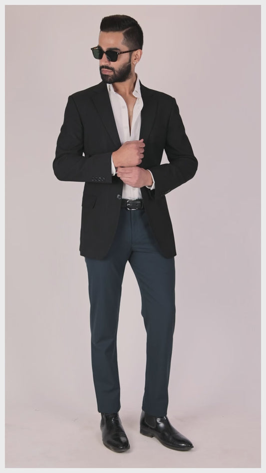 Evening Teal Formal Pants – Slim Fit, Four-Way Stretch with Extension Waistband